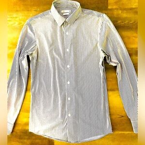 ZARA white & blue stripes stretch slim fit long sleeve men’s shirt size Small